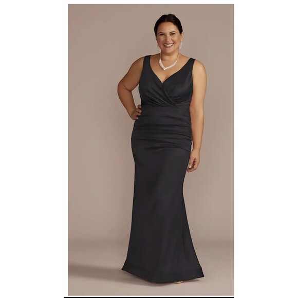 GALINA SIGNATURE  Women’s Stretch Satin Ruched Mermaid Dress Black Size 2 EUC - Picture 1 of 12